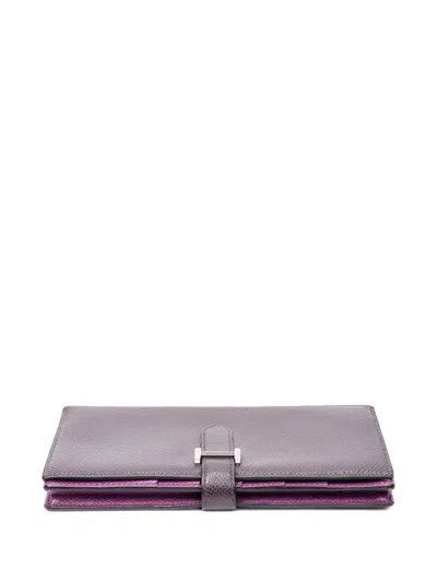 Pre-owned Hermes Bearn Leather Wallet In Purple