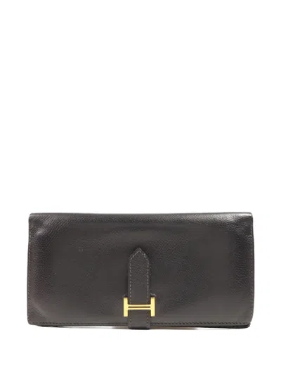 Pre-owned Hermes Bearn Logo Wallet In Black