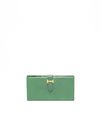 Pre-owned Hermes Hermès Béarn Long Wallet In Green