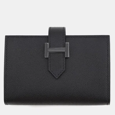 Pre-owned Hermes Bearn Mini Coin Purse Included Black Veau Madame