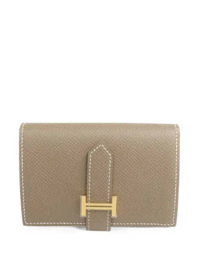 Pre-owned Hermes Bearn Mini Epsom Leather Wallet In Neutral