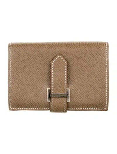 Pre-owned Hermes Bearn Mini Wallet In Gray