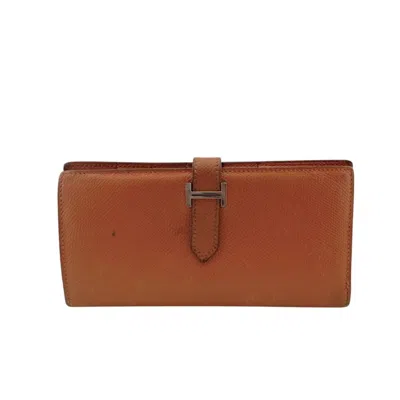 Pre-owned Hermes Bearn Orange Epsom Leather Long Wallet (bi-fold) ()