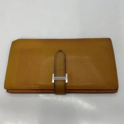 Pre-owned Hermes Bearn Orange Long Wallet (bi-fold) ()