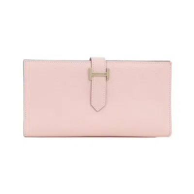 Pre-owned Hermes Bearn Pink Chevre Leather Bill Wallet (bi-fold) ()