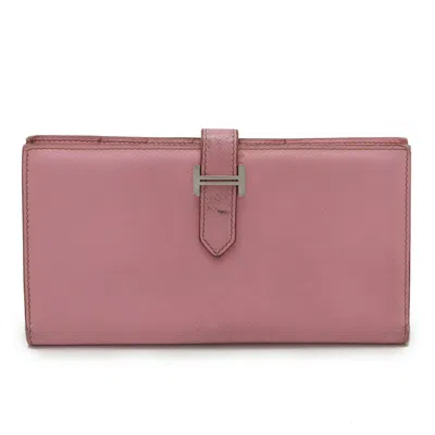 Pre-owned Hermes Bearn Pink Leather Long Wallet (bi-fold) ()