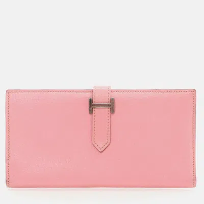 Pre-owned Hermes Bearn Pink Mysore Chevre Wallet