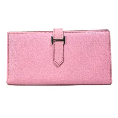 Pre-owned Hermes Bearn Pink Soufre Chevre Leather Chain/shoulder Wallet ()