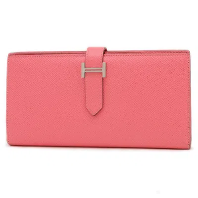Pre-owned Hermes Bearn Rose Azalee Epsom Leather Long Wallet (bi-fold) () In Pink