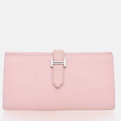 Pre-owned Hermes Bearn Rose Sakura Chevre Wallet