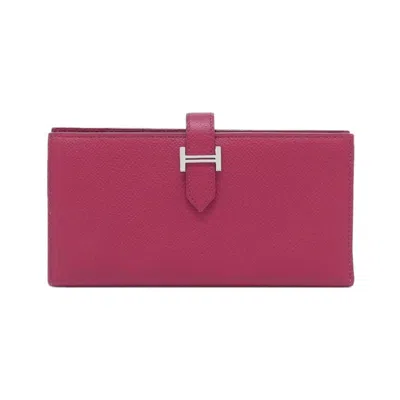 Pre-owned Hermes Bearn Ruby Epsom Leather Long Wallet (bi-fold) () In Red