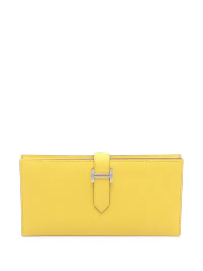 Pre-owned Hermes Béarn Soufflé Bi-fold Wallet In Yellow