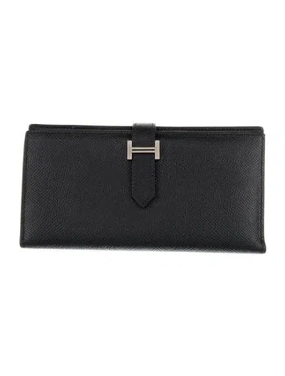 Pre-owned Hermes Bearn Soufflet Wallet In Black