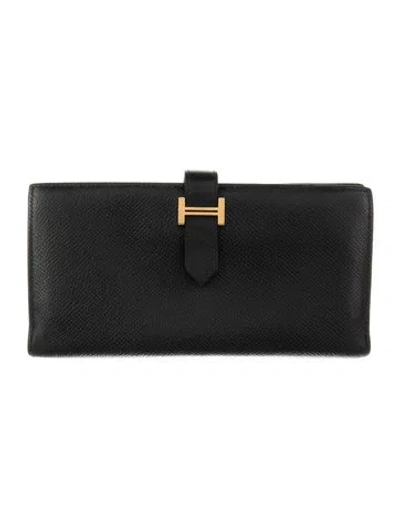 Pre-owned Hermes Bearn Soufflet Wallet In Black