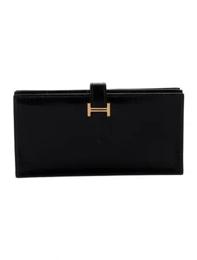 Pre-owned Hermes Bearn Soufflet Wallet In Black
