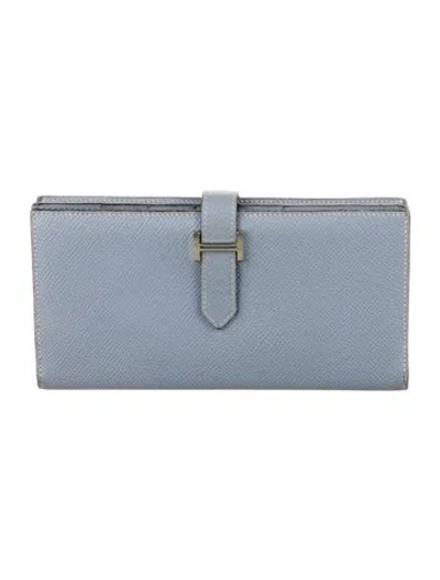 Pre-owned Hermes Bearn Soufflet Wallet In Blue