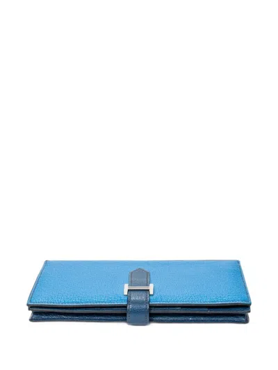 Pre-owned Hermes Bearn Soufflet Wallet In Blue