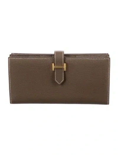 Pre-owned Hermes Bearn Soufflet Wallet In Brown