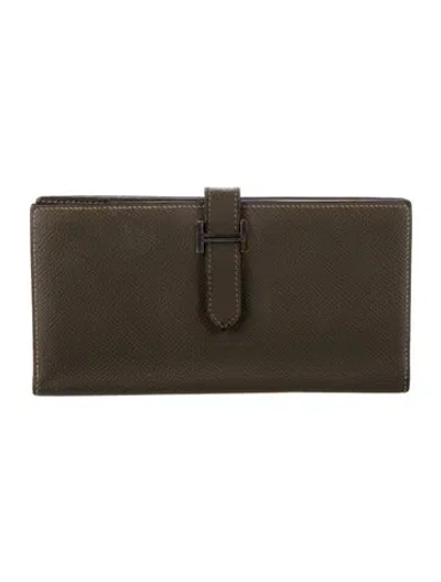 Pre-owned Hermes Bearn Soufflet Wallet In Brown