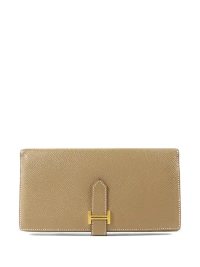 Pre-owned Hermes Bearn Soufflet Wallet In Gray