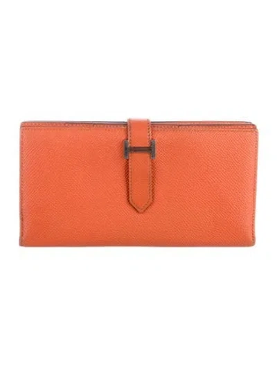 Pre-owned Hermes Bearn Soufflet Wallet In Orange