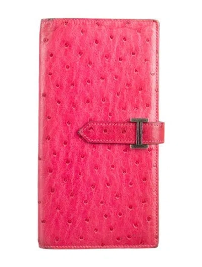 Pre-owned Hermes Bearn Soufflet Wallet In Pink