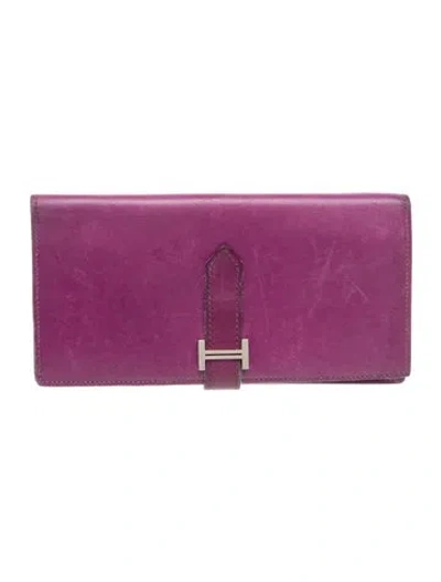 Pre-owned Hermes Bearn Soufflet Wallet In Purple
