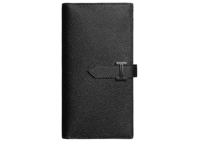 Pre-owned Hermes Bearn Wallet Epsom Calfskin And Black Pvd Plated 'h' Tab In Monochrome