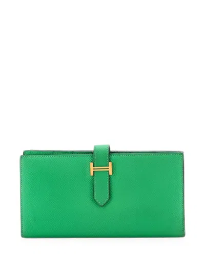 Pre-owned Hermes Bearn Wallet Epsom Long Small Wallets In Green