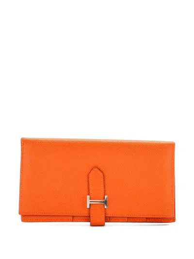 Pre-owned Hermes Bearn Wallet Epsom Long Small Wallets In Orange