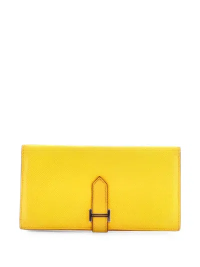 Pre-owned Hermes Bearn Wallet Epsom Long Small Wallets In Yellow