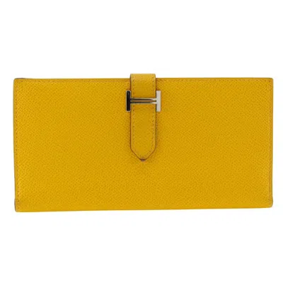 Pre-owned Hermes Bearn Wallet Epsom Yellow Leather Wallets Accessory ()