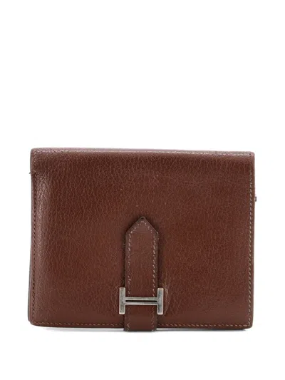 Pre-owned Hermes Bearn Wallet Tadelakt Compact Small Wallets In Brown