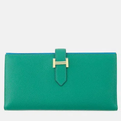 Pre-owned Hermes Bearnsfre Verso Vert Jade/blue Zanzibar Epsom Wallet