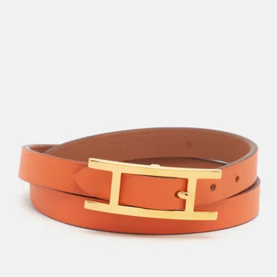 Pre-owned Hermes Behapi Brown/orange Reversible Gold Plated Bracelet