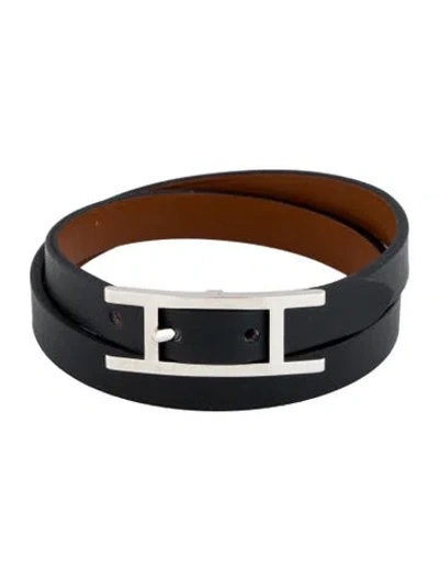 Pre-owned Hermes Behapi Double Tour Bracelet In Black