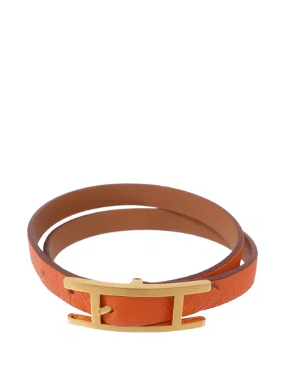 Pre-owned Hermes Behapi Double Tour Bracelet In Orange