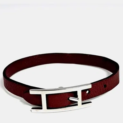 Pre-owned Hermes Behapi Double Tour Burgundy Leather Strap Bracelet
