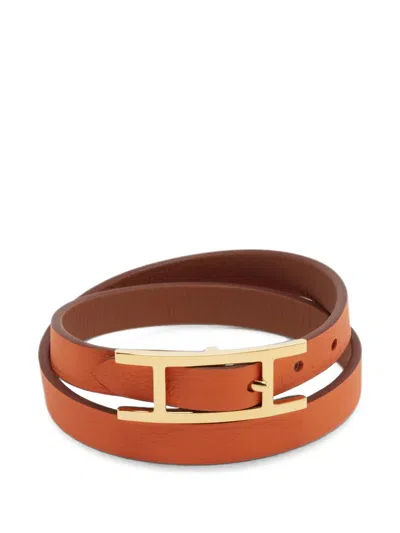 Pre-owned Hermes Behapi Double-tour Bracelet In Brown