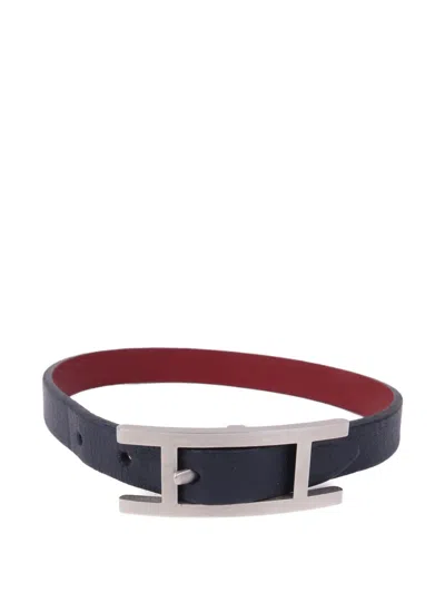 Pre-owned Hermes Behapi Leather Bracelet In Black