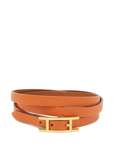 Pre-owned Hermes Behapi Leather Bracelet In Orange