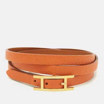 Pre-owned Hermes Behapi Leather Gold Plated Bracelet