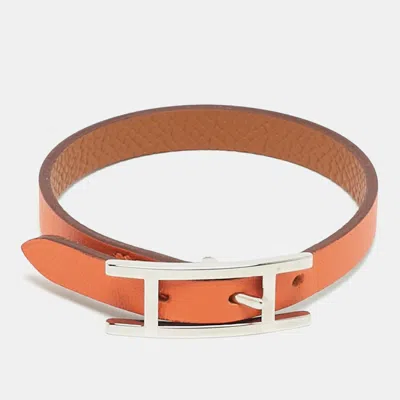 Pre-owned Hermes Hermès Behapi Orange/brown Leather Bracelet