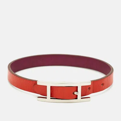 Pre-owned Hermes Hermès Behapi Orange/purple Leather Palladium Finish Reversible Bracelet M