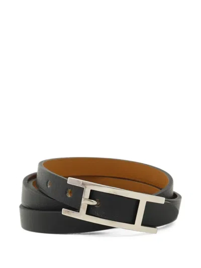Pre-owned Hermes Behapi Triple Tour Bracelet In Black