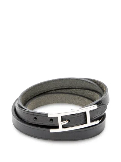 Pre-owned Hermes Behapi Triple Tour Bracelet In Silver