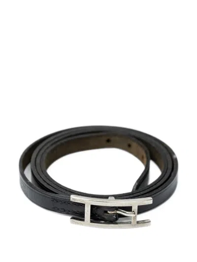 Pre-owned Hermes Behapi Triple Tour Calfskin Bracelet In Black