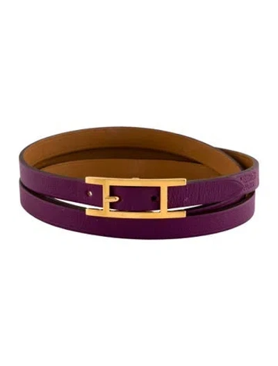 Pre-owned Hermes Behapi Triple Tour Leather Bracelet In Multi