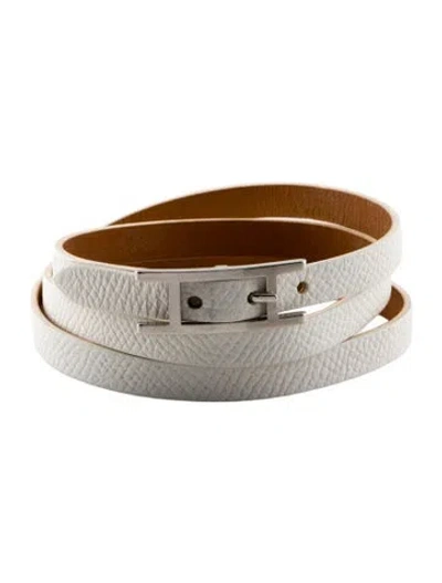 Pre-owned Hermes Behapi Triple Tour Wrap Bracelet In White