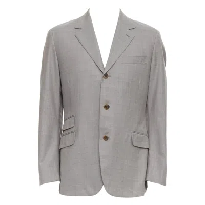 Pre-owned Hermes Beige 100% Wool 3 Pockets Handstitched Details Blazer Suit Fr48 M In Brown